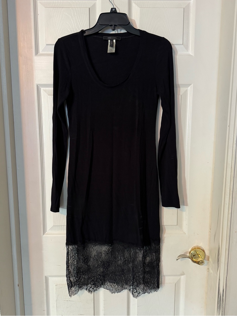 BCBGMaxAzria Black Long-Sleeve Dress with Lace Hem
